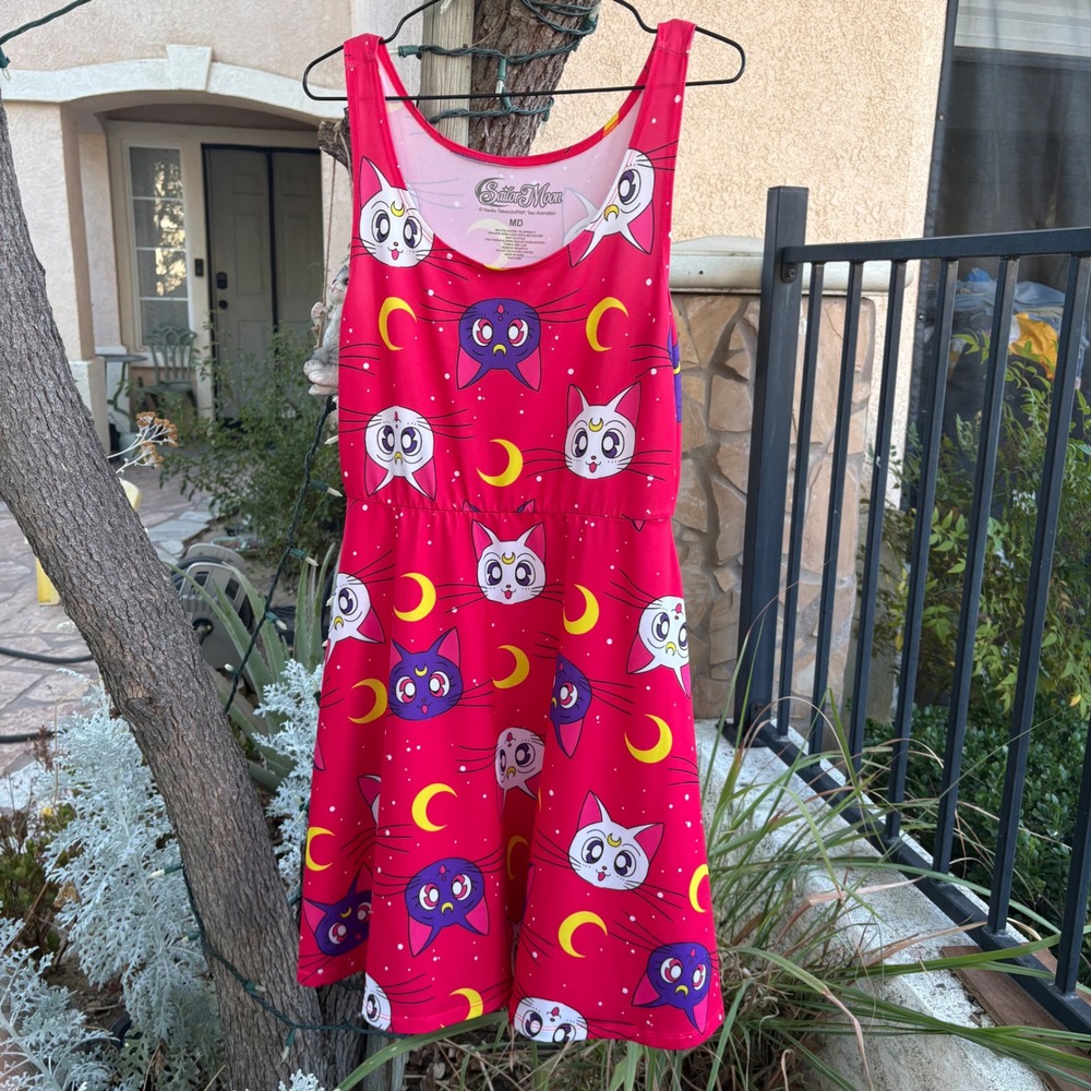 Sailor Moon Pink Skater Dress Artemis Luna Cat Moon Print Anime manga Medium